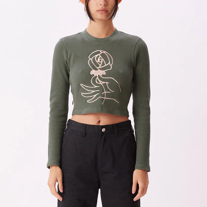 Rose Waffle Tee Long Sleeve - Dusty Green