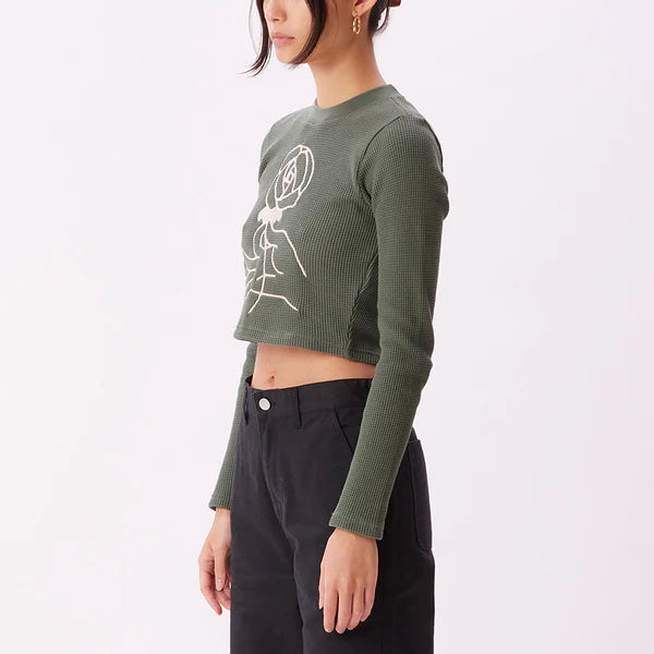 Rose Waffle Tee Long Sleeve - Dusty Green